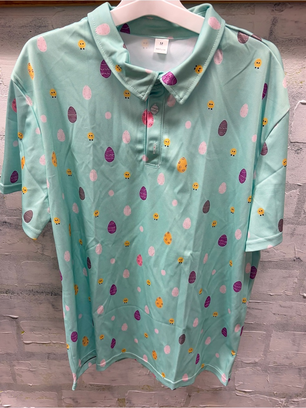 Men’s Mint Green Polo Top with Easter Egg Print